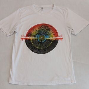 Noize White Tee with Vibrant Circular Graphic